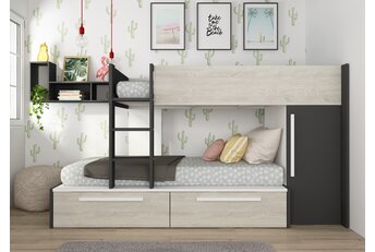 Stapelbed Jules antraciet met kast en 2 lades