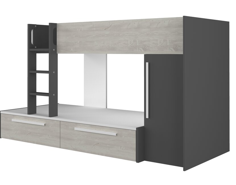 Stapelbed Jules antraciet met kast en 2 lades