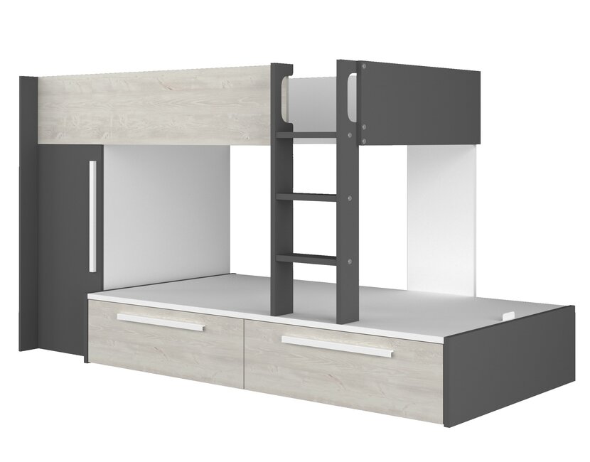 Stapelbed Jules antraciet met kast en 2 lades