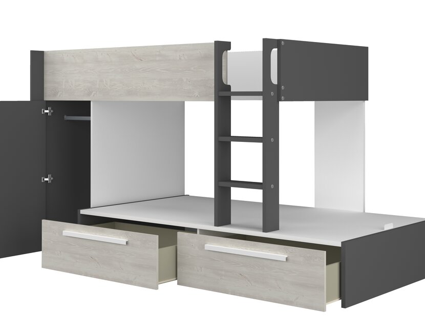 Stapelbed Jules antraciet met kast en 2 lades