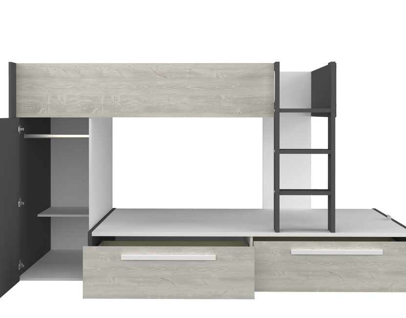 Stapelbed Jules antraciet met kast en 2 lades