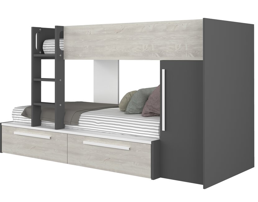 Stapelbed Jules antraciet met kast en 2 lades