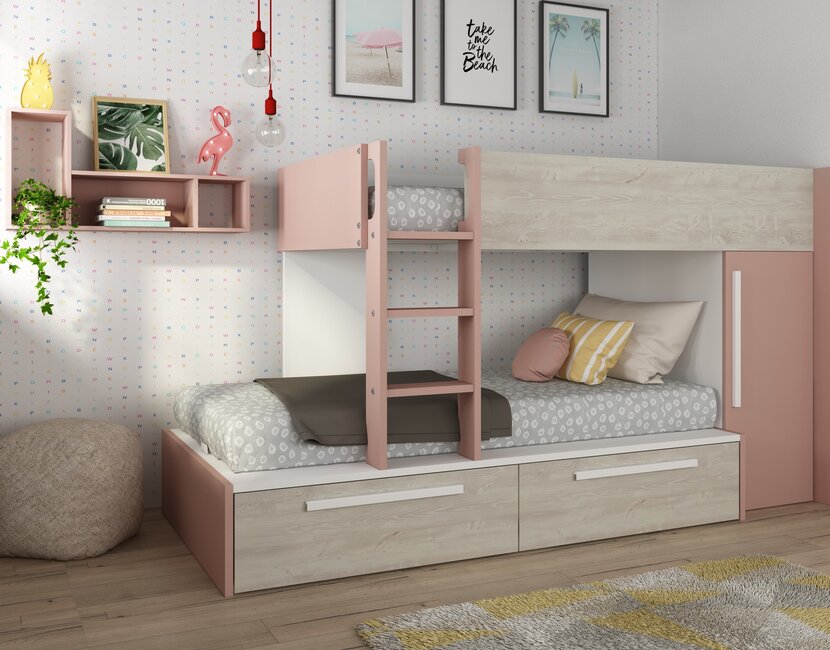 Stapelbed Jules Roze met kast en 2 lades