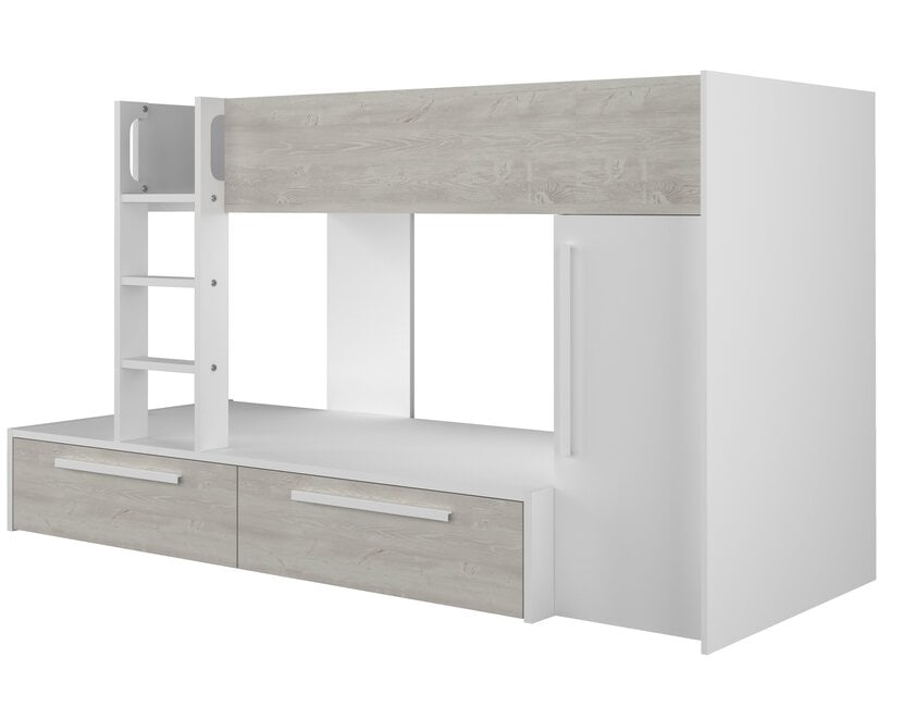 Stapelbed Jules Grijs eiken met kast en 2 lades