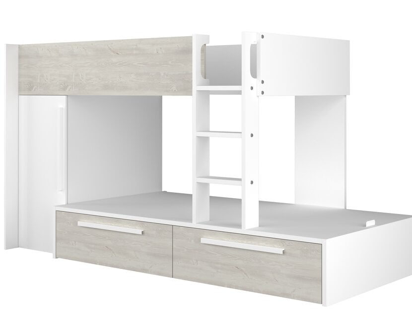 Stapelbed Jules Grijs eiken met kast en 2 lades
