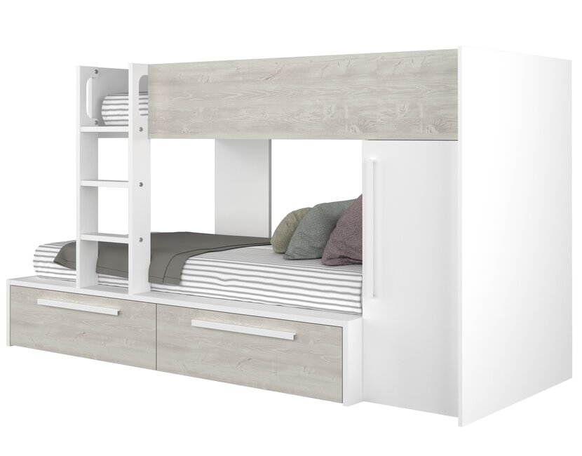 Stapelbed Jules Grijs eiken met kast en 2 lades