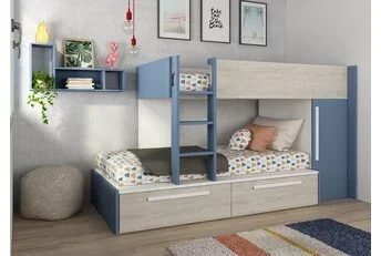 Stapelbed Jules blauw met kast en 2 lades