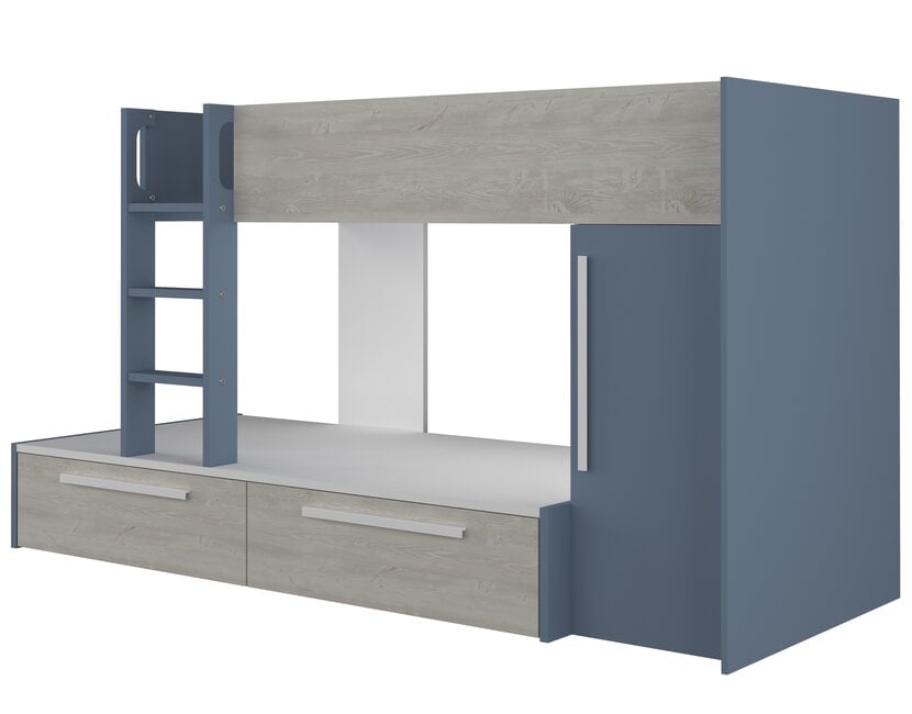 Stapelbed Jules blauw met kast en 2 lades