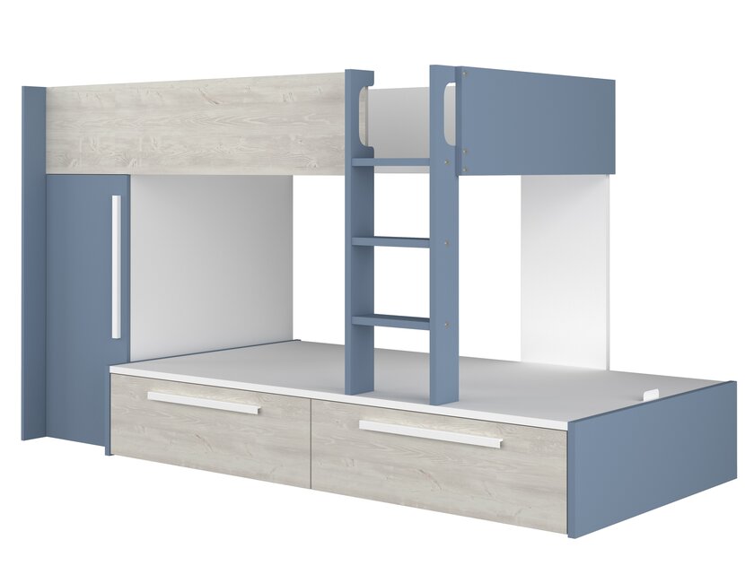 Stapelbed Jules blauw met kast en 2 lades