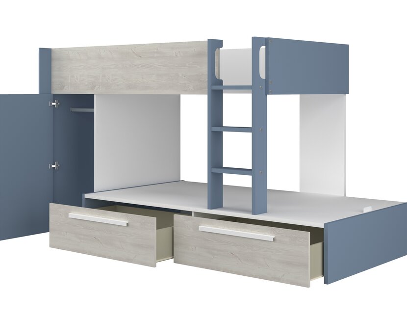 Stapelbed Jules blauw met kast en 2 lades