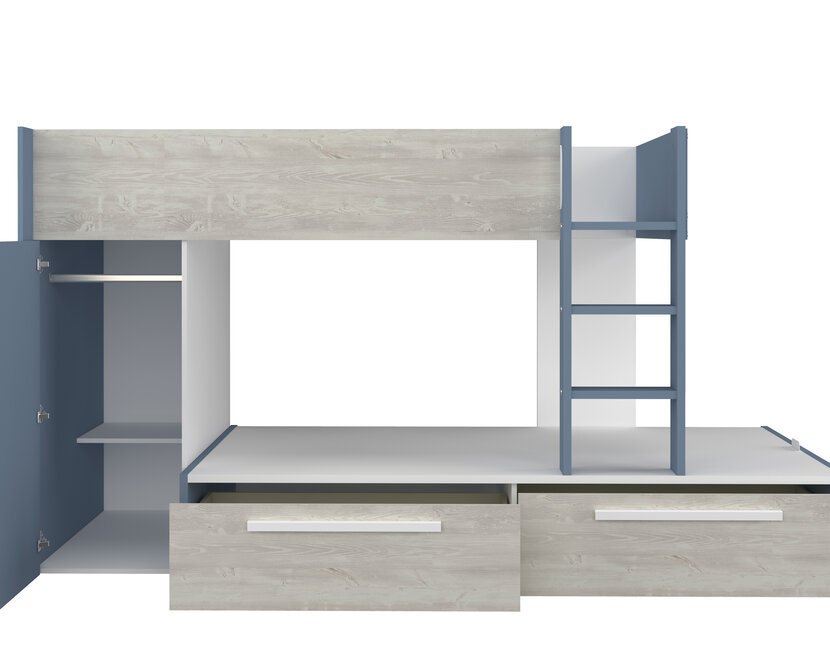 Stapelbed Jules blauw met kast en 2 lades