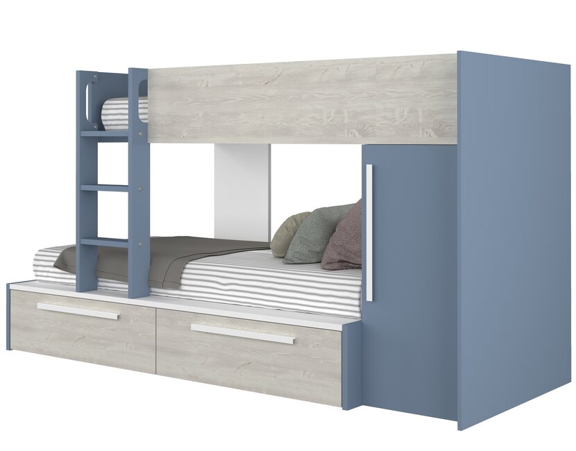 Stapelbed Jules blauw met kast en 2 lades