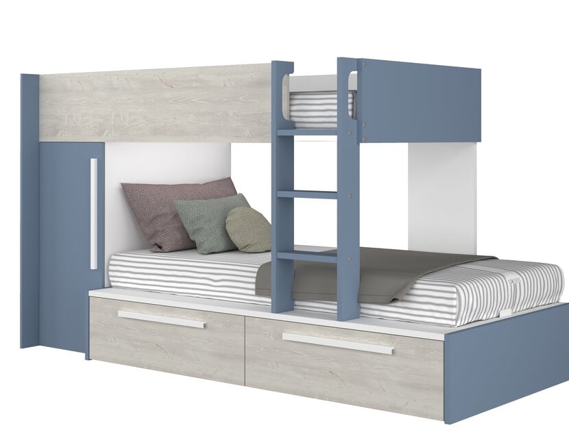 Stapelbed Jules blauw met kast en 2 lades