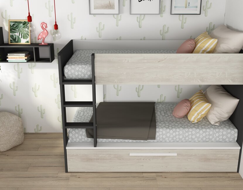 Stapelbed Jules antraciet met slaaplade