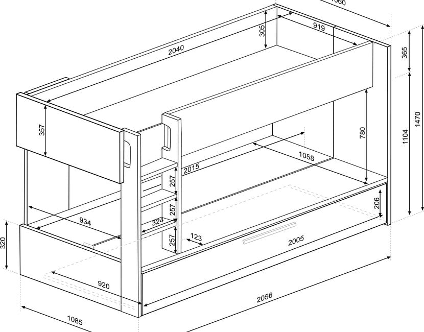 Stapelbed Jules antraciet met slaaplade