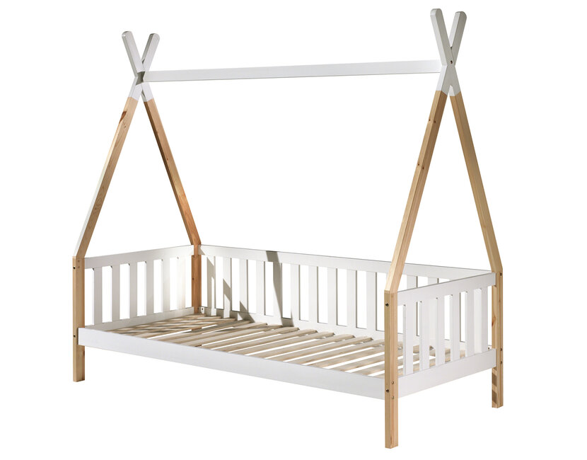 Bedbank Tipi - wit met naturel houtkleur - 90x200