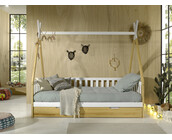 Bedbank Tipi - wit met naturel houtkleur - 90x200