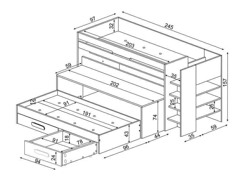 Hoogslaper Spectra Blauw met bureau en bed