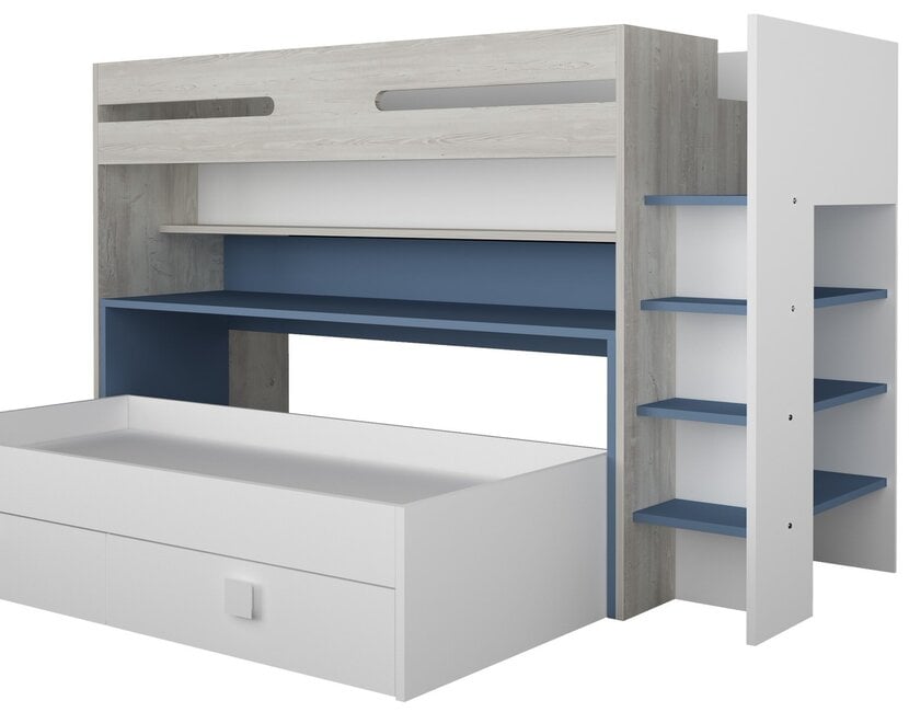 Hoogslaper Spectra Blauw met bureau en bed