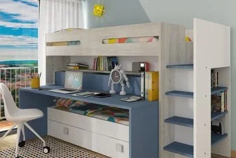 Hoogslaper Spectra Blauw met bureau en bed