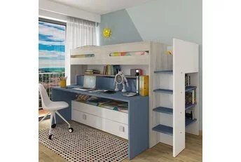 Hoogslaper Spectra Blauw met bureau en bed