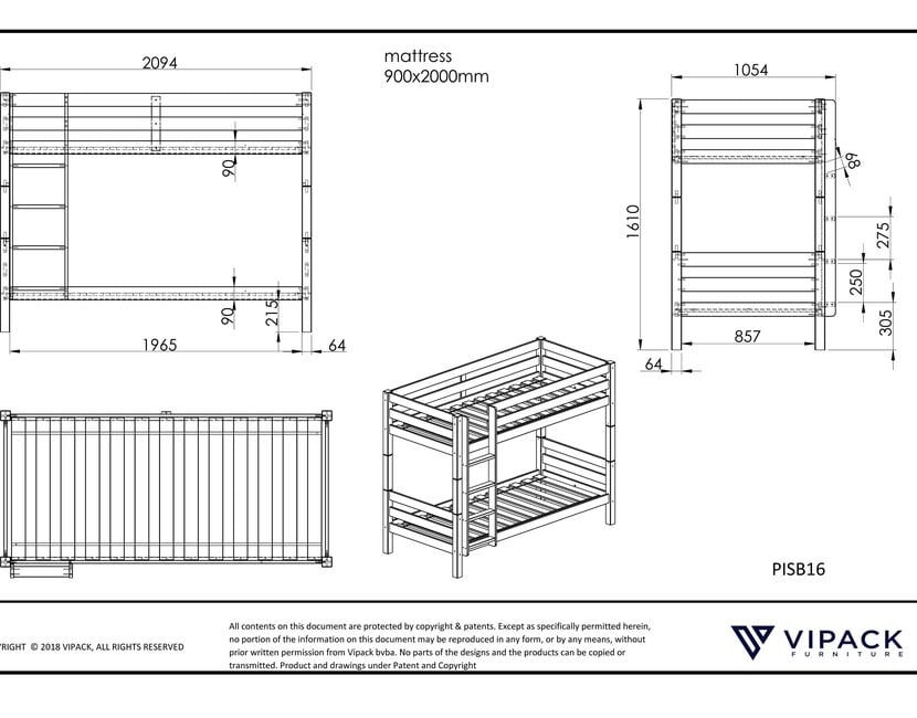 Stapelbed Wit PINO  - 160 cm hoog
