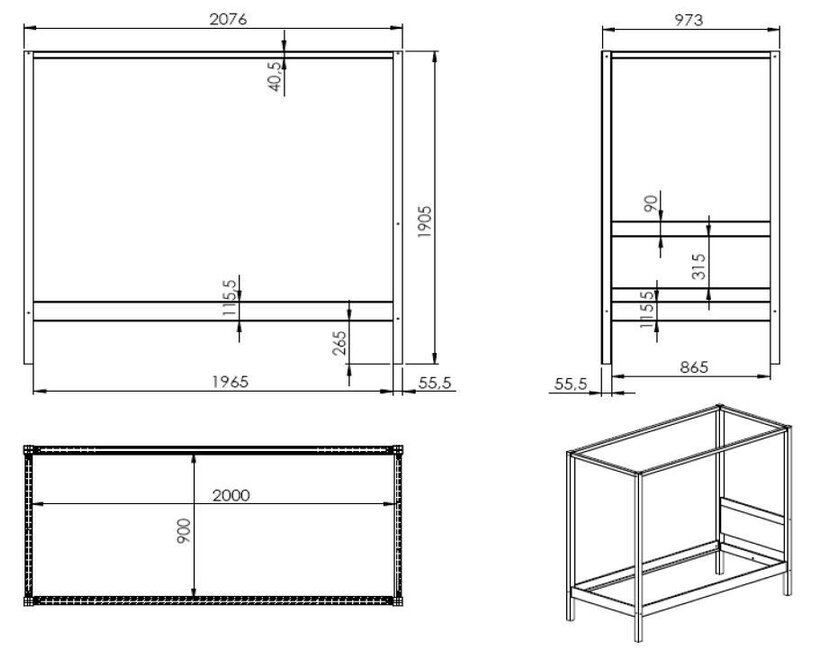 Hemelbed Wit PINO - 90x200