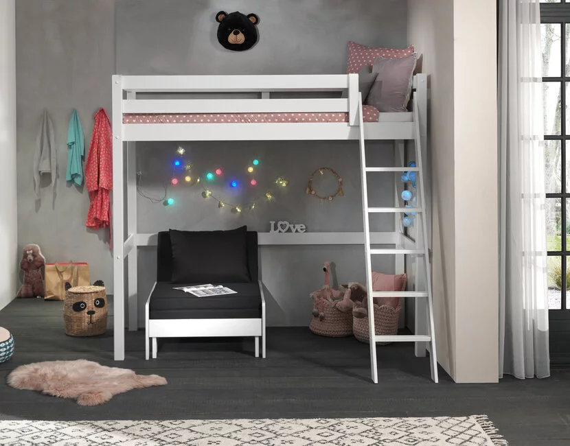 Hoogslaper met zetelbed Wit PINO - 90x200cm