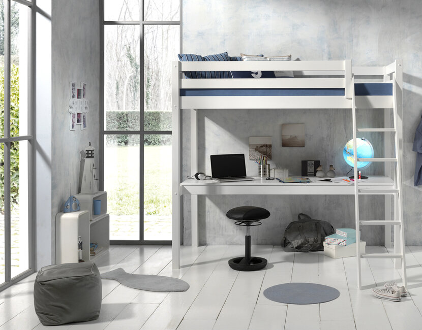 Hoogslaper met bureau Wit PINO - 90x200cm