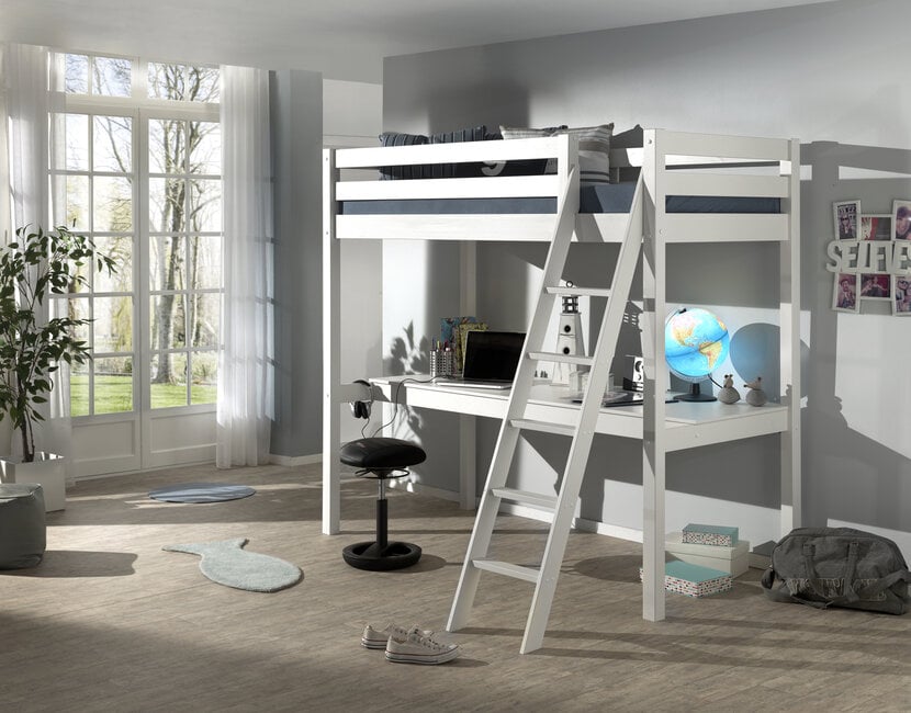 Hoogslaper met bureau Wit PINO - 90x200cm