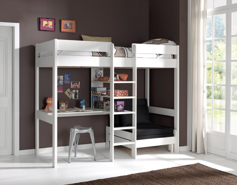 Hoogslaper met bureau en zetelbed Wit PINO