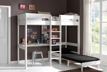 Hoogslaper met Bureau en Zetelbed Wit PINO