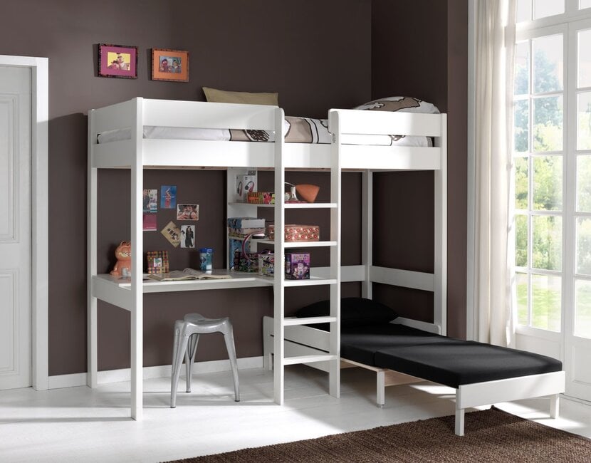 Hoogslaper met bureau en zetelbed Wit PINO