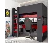 Hoogslaper gamingbed - Antraciet met Rood