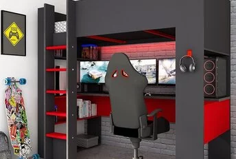 Hoogslaper gamingbed - Antraciet met Rood