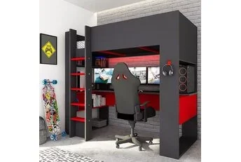 Hoogslaper gamingbed - Antraciet met Rood