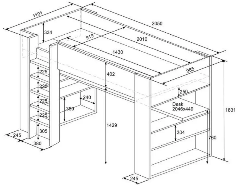 Hoogslaper gamingbed - Antraciet met Rood