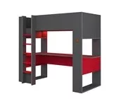 Hoogslaper gamingbed - Antraciet met Rood