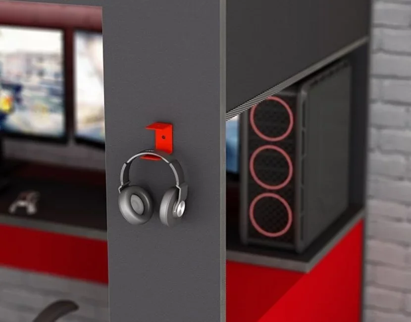 Hoogslaper gamingbed - Antraciet met Rood