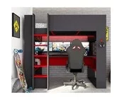Hoogslaper gamingbed - Antraciet met Rood
