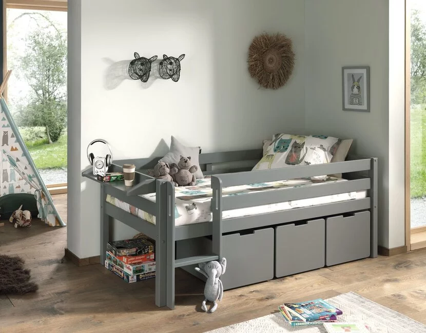 Halfhoogslaper Pino - Grijs - 90x200cm - alleen het bed (variant 1)