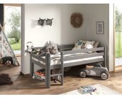 Halfhoogslaper Pino - Grijs - 90x200cm - met glijbaan en bedplank (variant 3)