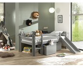 Halfhoogslaper Pino - Grijs - 90x200cm - met glijbaan, 2 lades en bedplank (variant 4)
