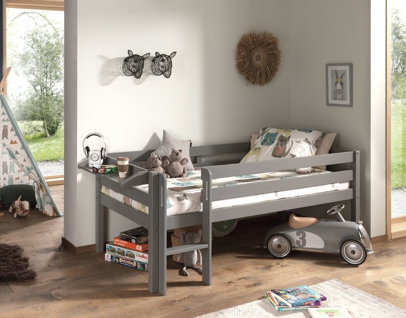 Halfhoogslaper Pino - Grijs - 90x200cm - met glijbaan, 2 lades en bedplank (variant 4)