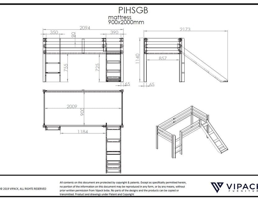 Halfhoogslaper Charlotte - Wit - 90x200 - zonder glijbaan