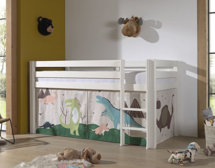 Halfhoogslaper Charlotte met Dino speeltent  - wit - 90x200 zonder glijbaan
