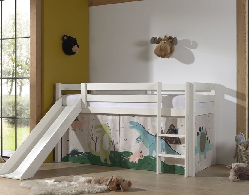 Halfhoogslaper Charlotte met Dino speeltent  - wit - 90x200 zonder glijbaan
