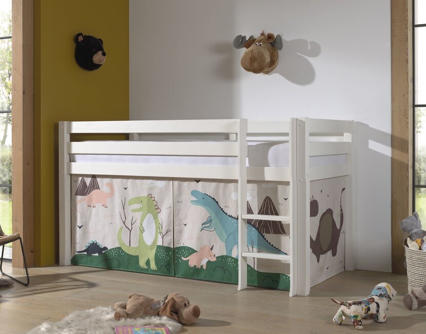 Halfhoogslaper Charlotte met Dino speeltent  - wit - 90x200 met glijbaan