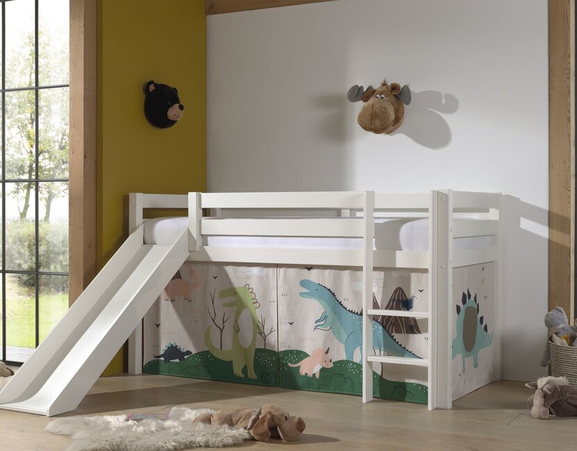 Halfhoogslaper Charlotte met Dino speeltent  - wit - 90x200 met glijbaan
