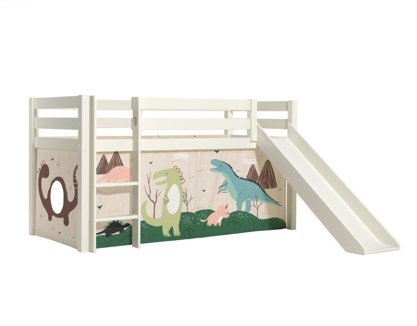 Halfhoogslaper Charlotte met Dino speeltent  - wit - 90x200 met glijbaan